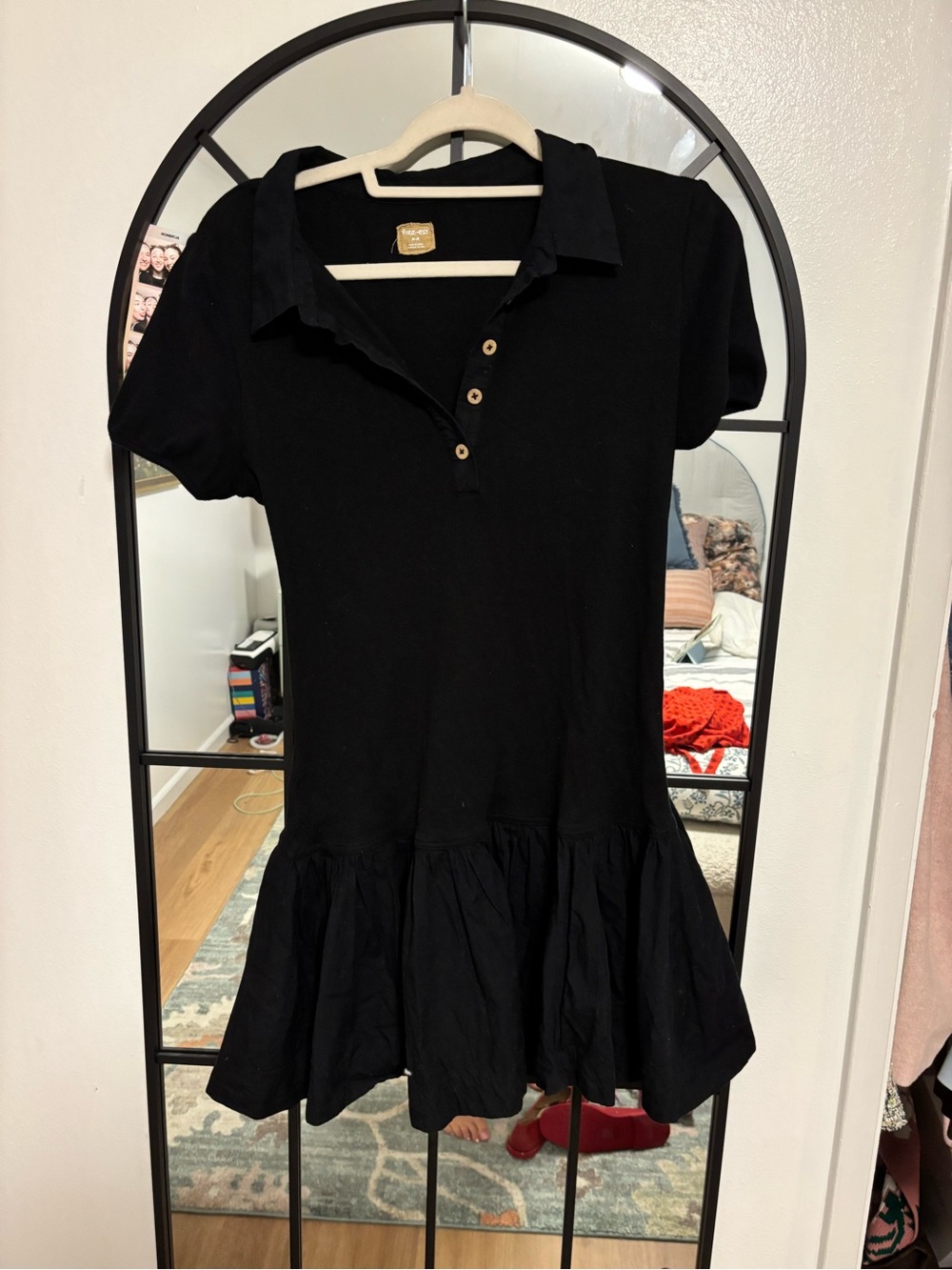 Free People Black Polo Mini Dress with Ruffle Hem